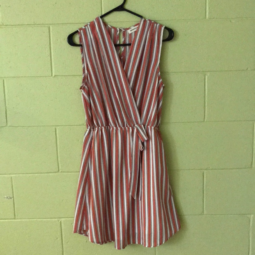 Pink, white and black striped Monteau dress